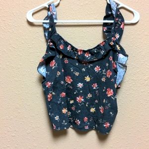 American Eagle grey gray floral tank top crop size medium